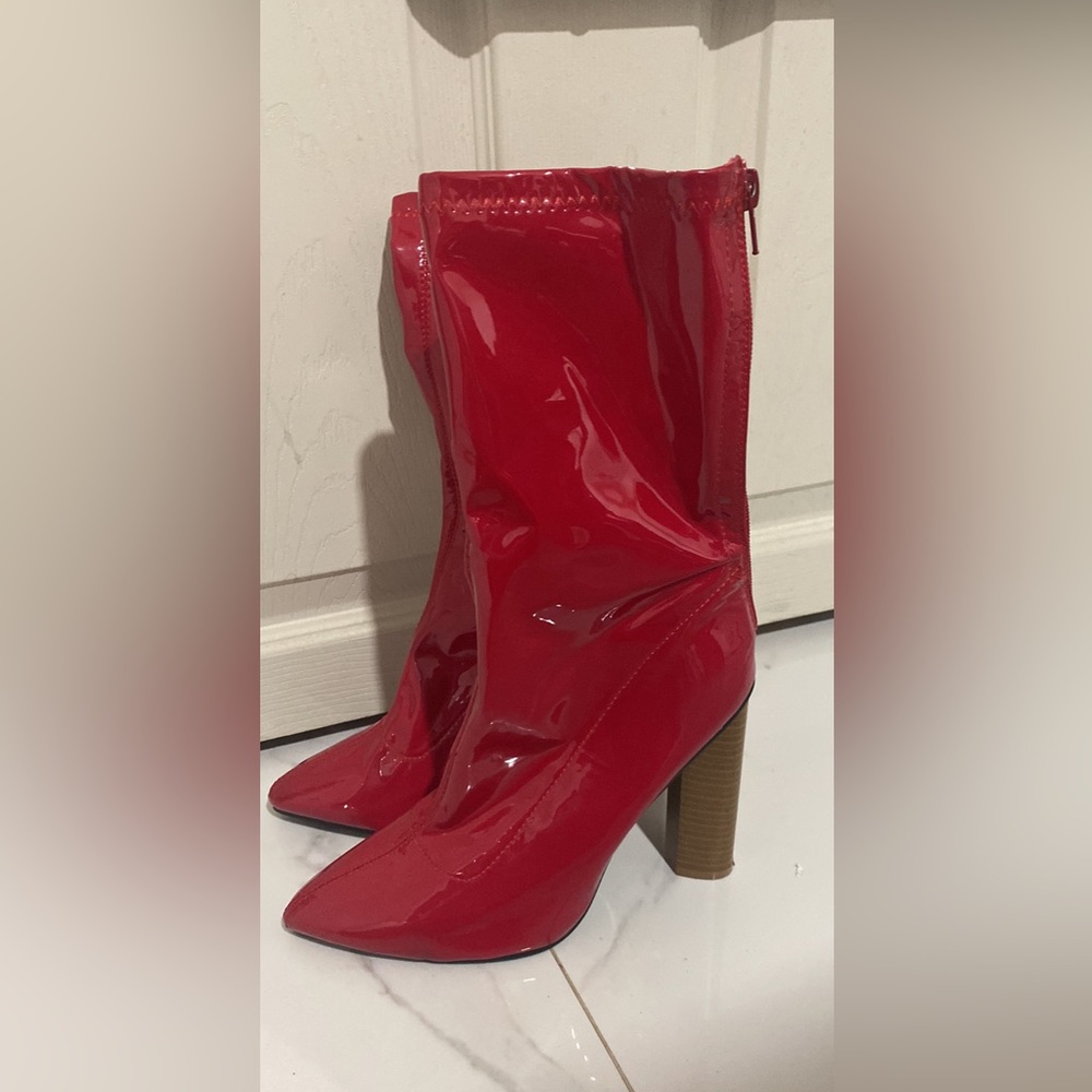 Red leather boots